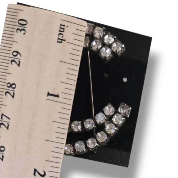 Vintage Silver Minimalist Crystal Moon Crescent Brooch - Picture 3 of 3